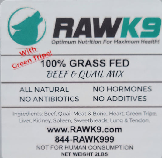 Raw K9 Beef & Quail Mix w/ Green Tripe Raw Pet Food - 2 lb