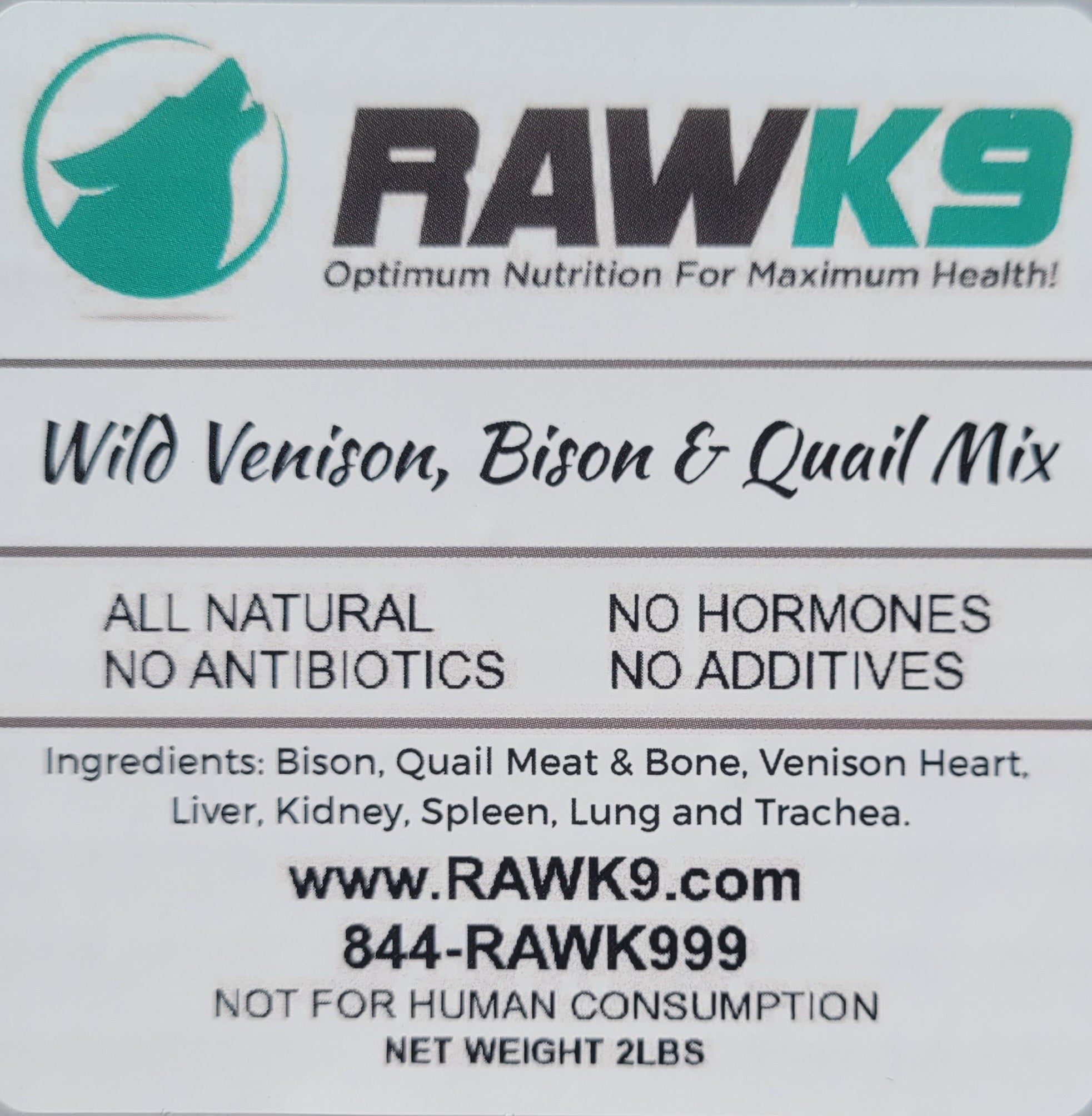 Raw K9 Wild Venison, Bison & Quail Mix Raw Pet Food - 2 lb